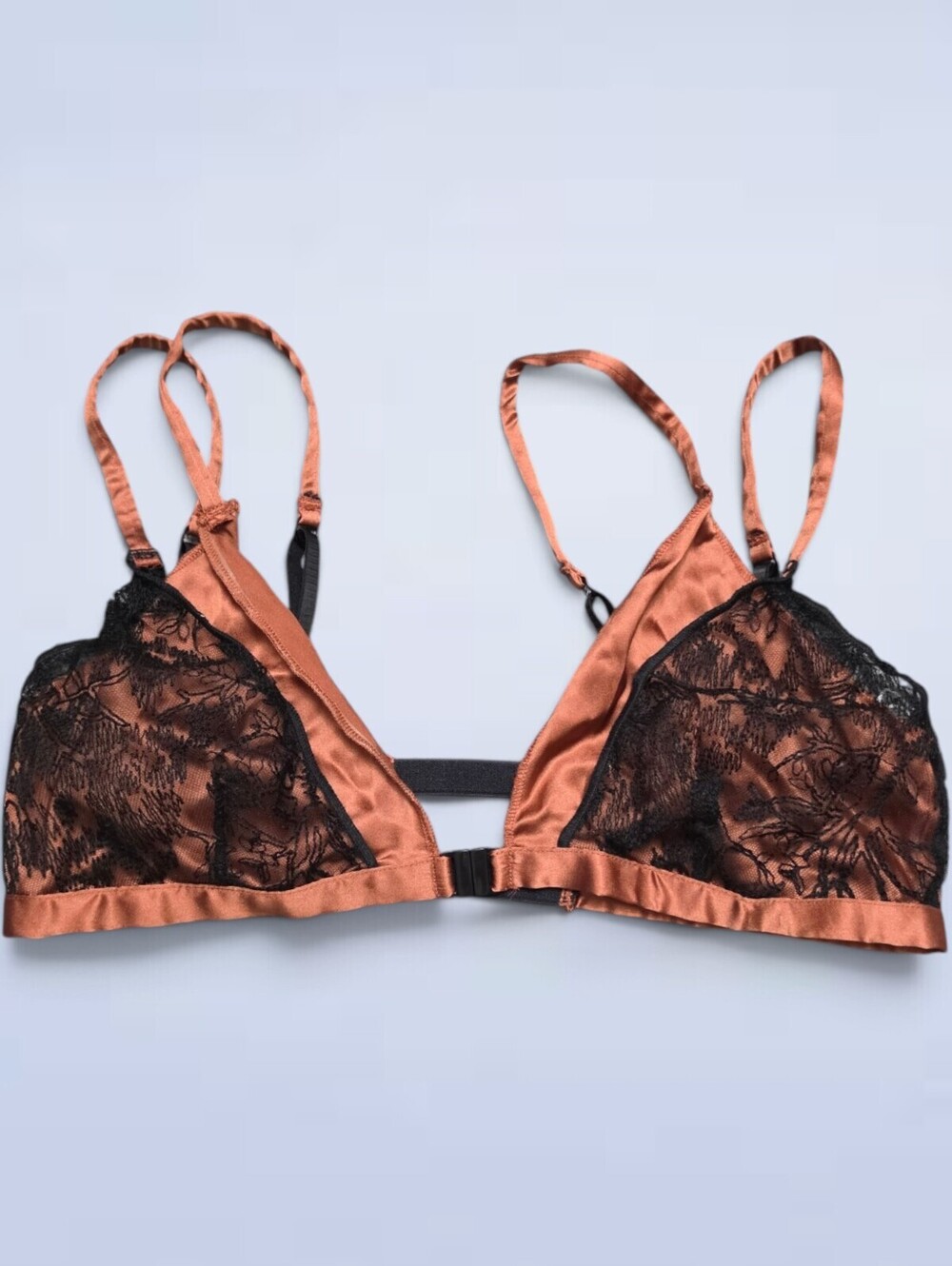 Selia Richwood Brown Silk Bralette with Black Overlay - Size Medium